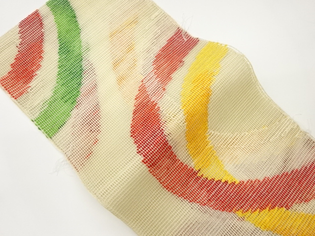 JAPANESE NAGOYA OBI FOR SUMMER / UNUSED / WOVEN ABSTRACT WAVY STRIPE